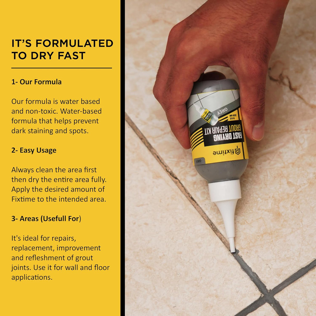 Tile Grout Repair Kit, Gray Grout Filler Tube 8 oz, Grout Repair Renews, Fast Drying Repait Kit, Grout Sealer for Floor Tile - Spatula Included (2xGray)