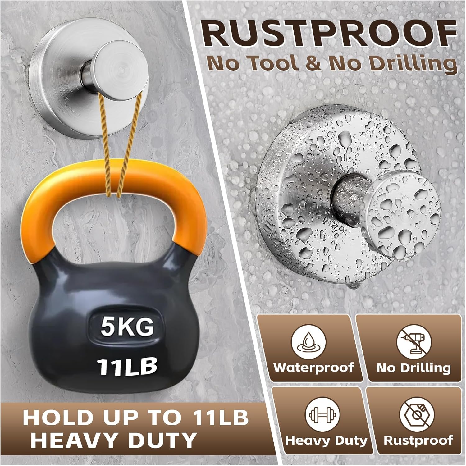 Reusable Heavy Duty Suction Cup Hooks for Kitchen/Bathroom/Shower - Wet-Proof Hooks for Towels, Robes, Loofah&Wreaths/No Drill Mounting on Glass, Tile, Metal (4, Brushed Nickel)