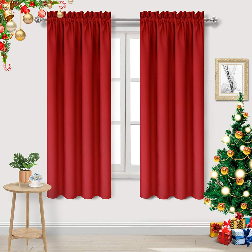 DWCN Blackout Curtains for Bedroom - Thermal Insulated Privacy Energy Saving Rod Pocket Drapes for Living Room, W 38 x L 63 Inch, Red, Set of 2