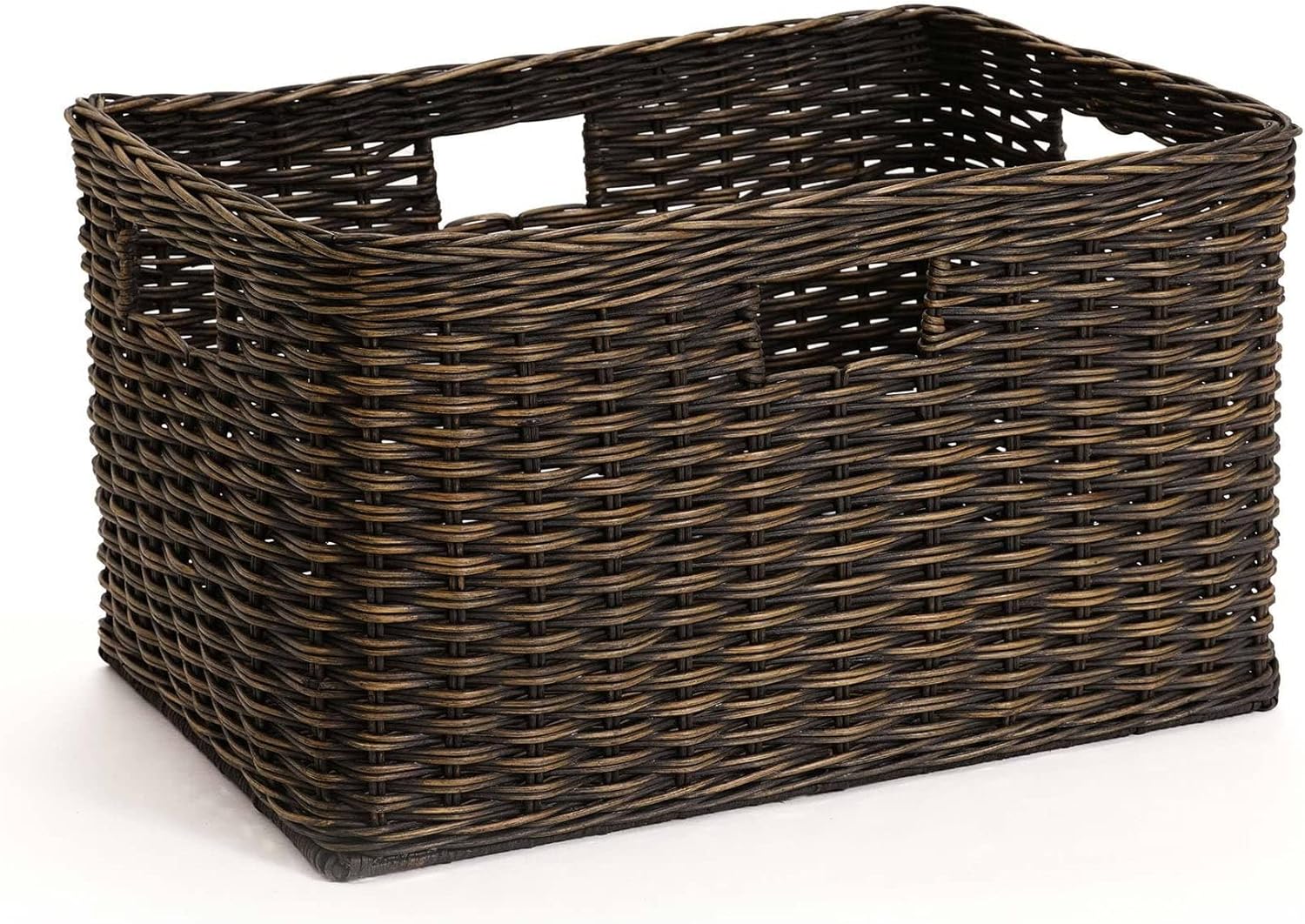 The Basket Lady Tall Rectangular Wicker Storage Basket, Large, 22.5 in L x 16 in W x 12.5 in H, Antique Walnut Brown