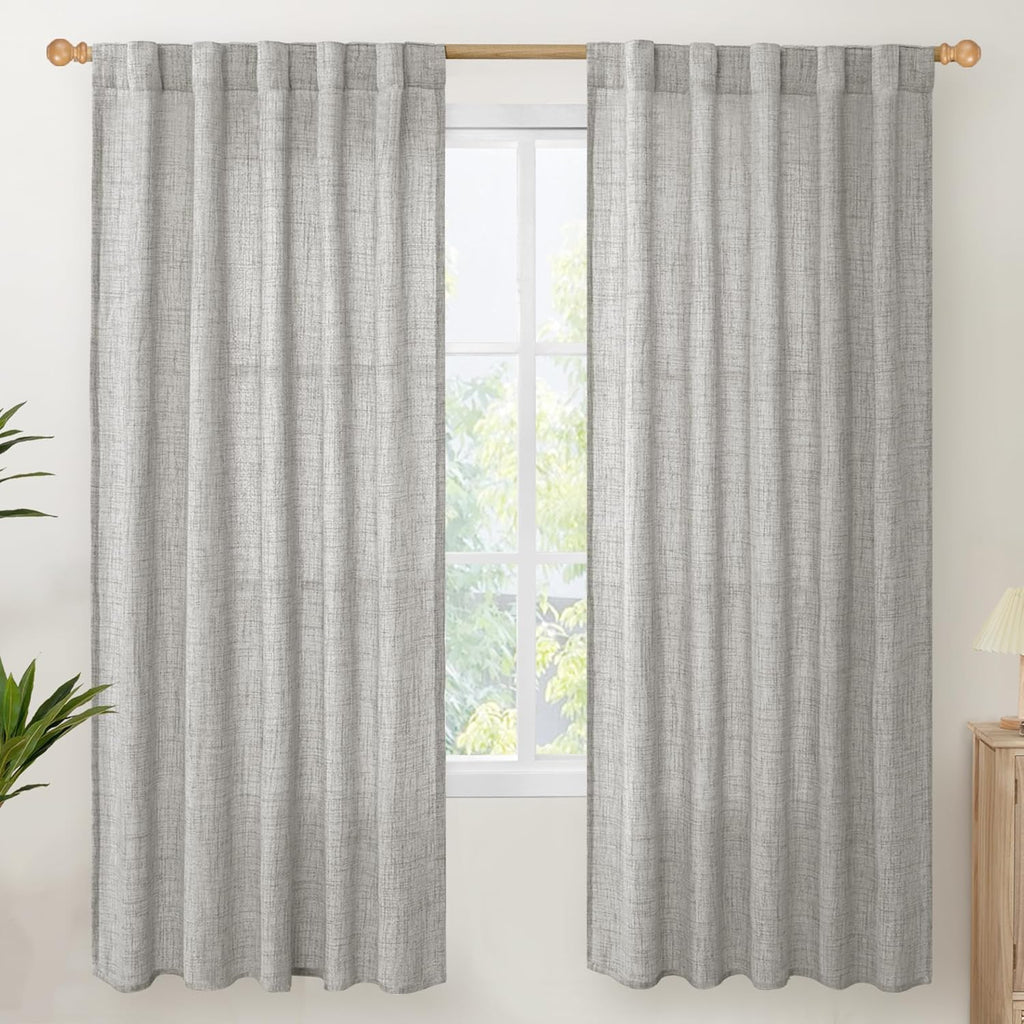 YoungsTex Dark Grey Linen Curtains 72 Inch Long 2 Panels for Living Room, Back Tab Rod Pocket Semi Sheer Window Drapes Light Filtering Textured for Bedroom Dining, 42 X 72 Inch