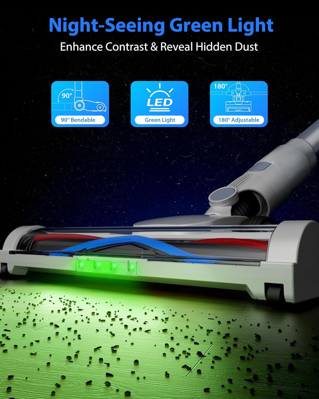 Cordless Vacuum Cleaner, 45KPA Stick Vacuum Cleaners for Home, 6-in-1 Rechargeable Lightweight Vacuum, Up to 35Mins Runtime, with Powerful Suction for Carpets, Pet Hair, Hardwood Floors