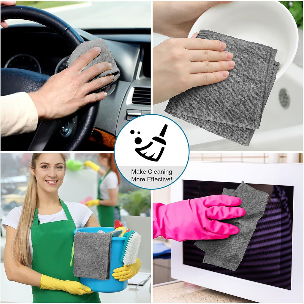200 Pieces Microfiber Cleaning Cloths Bulk Absorbent Microfiber Towels Reusable Lint-Free Streak Free Wash Rags for House Kitchen Office Restaurants Bar Shop Car, 12 x 12 Inches (Gray)