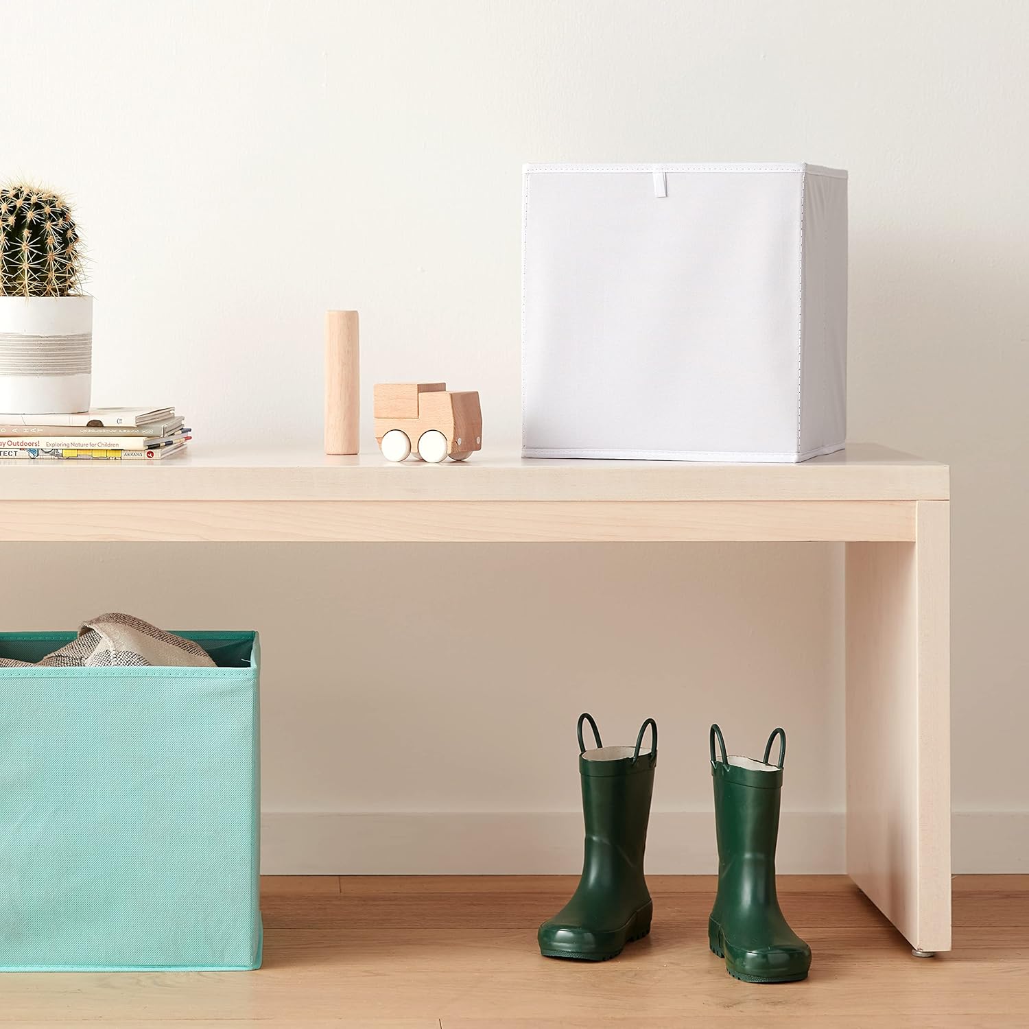 Amazon Basics Cube Organizer Bins, Collapsible Storage Baskets for Shelves, White, Pack of 6, 10.5x10.5x11"
