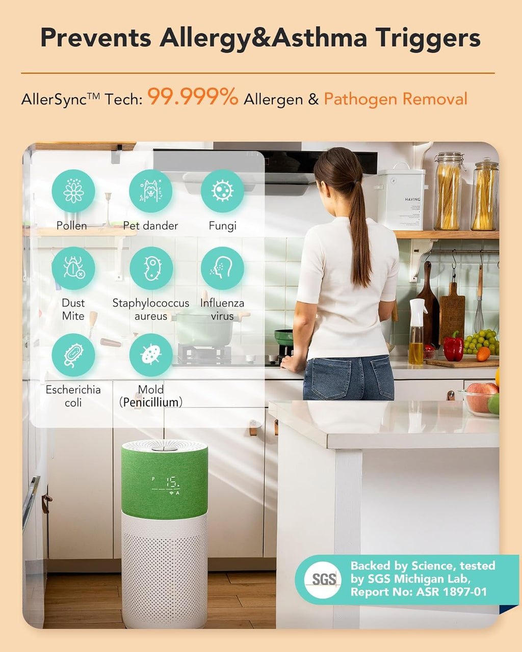 CleanForce Rainbow H13 True HEPA Air Purifier for Home Large Room, Bedroom, up to 2550sqft, Smart App-Control air Quality Monitor, Filters dust Pollen Smoke Odor VOCs