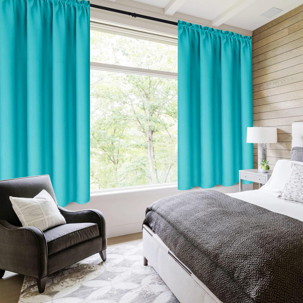 DWCN Turquoise Blackout Curtains for Bedroom – Rod Pocket Thermal Insulated Energy Saving Drapes for Living Room and Bedroom, W 38 x L 54 Inch, 2 Panels