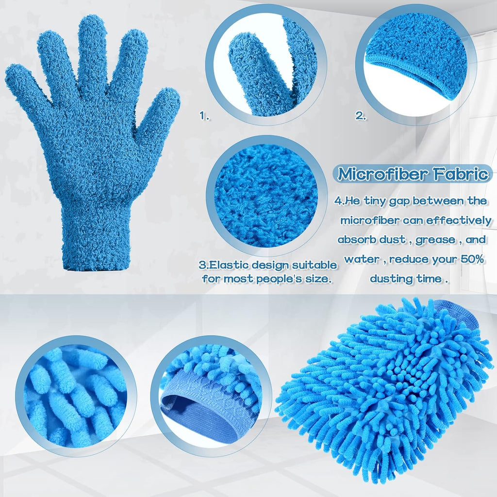 6 Pcs Microfiber Dusting Mitt Gloves Microfiber Washable Dusting Gloves Car Wash Mitt for Leaf Cleaning Plant