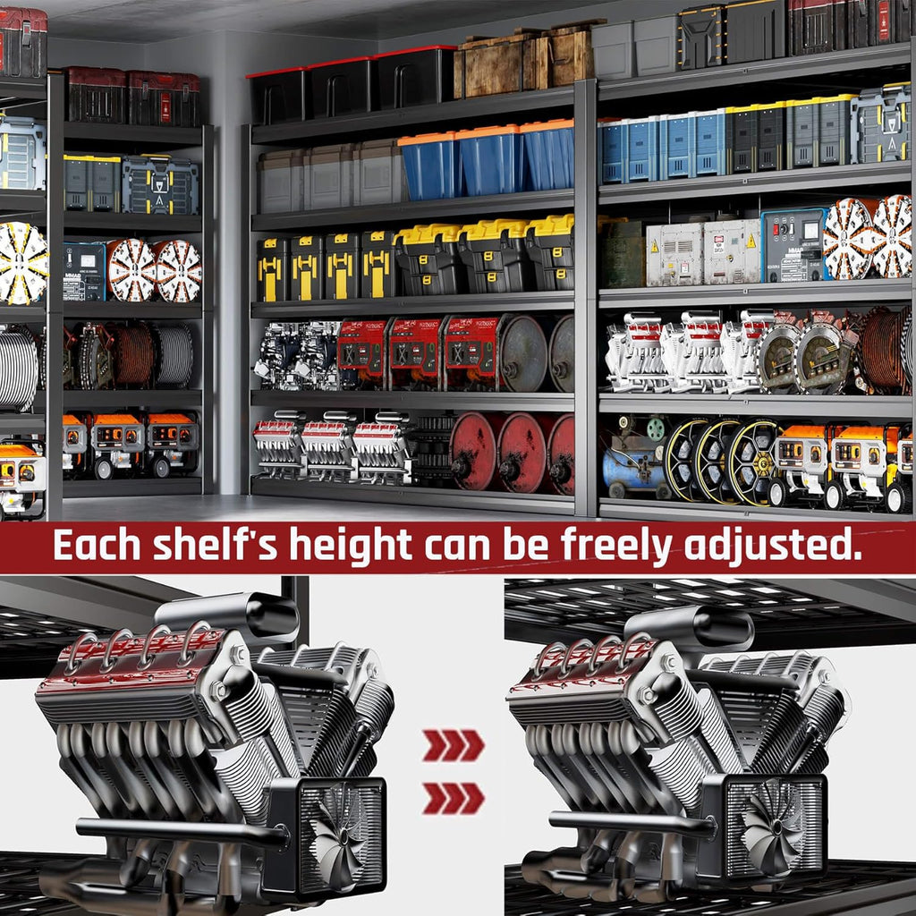 68" W Garage Shelving Heavy Duty, 5 Tier Garage Shelves, Adjustable Storage Shelving Unit, Commercial Metal Shelf for Warehouse, Pantry, School, Shop, 68" Wx20 Dx84 H