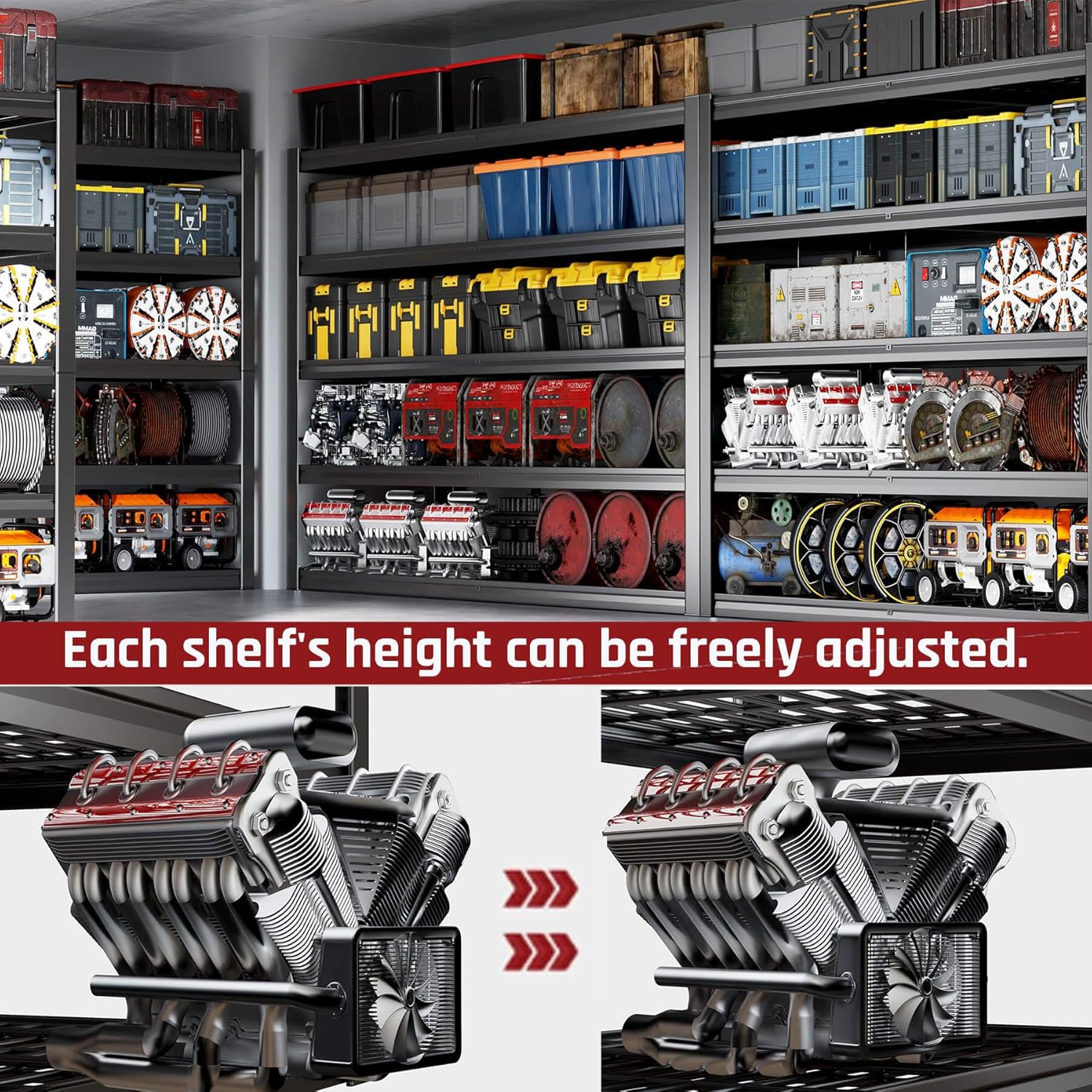 68" W Garage Shelving Heavy Duty, 5 Tier Garage Shelves, Adjustable Storage Shelving Unit, Commercial Metal Shelf for Warehouse, Pantry, School, Shop, 68" Wx20 Dx84 H, 2 Pack