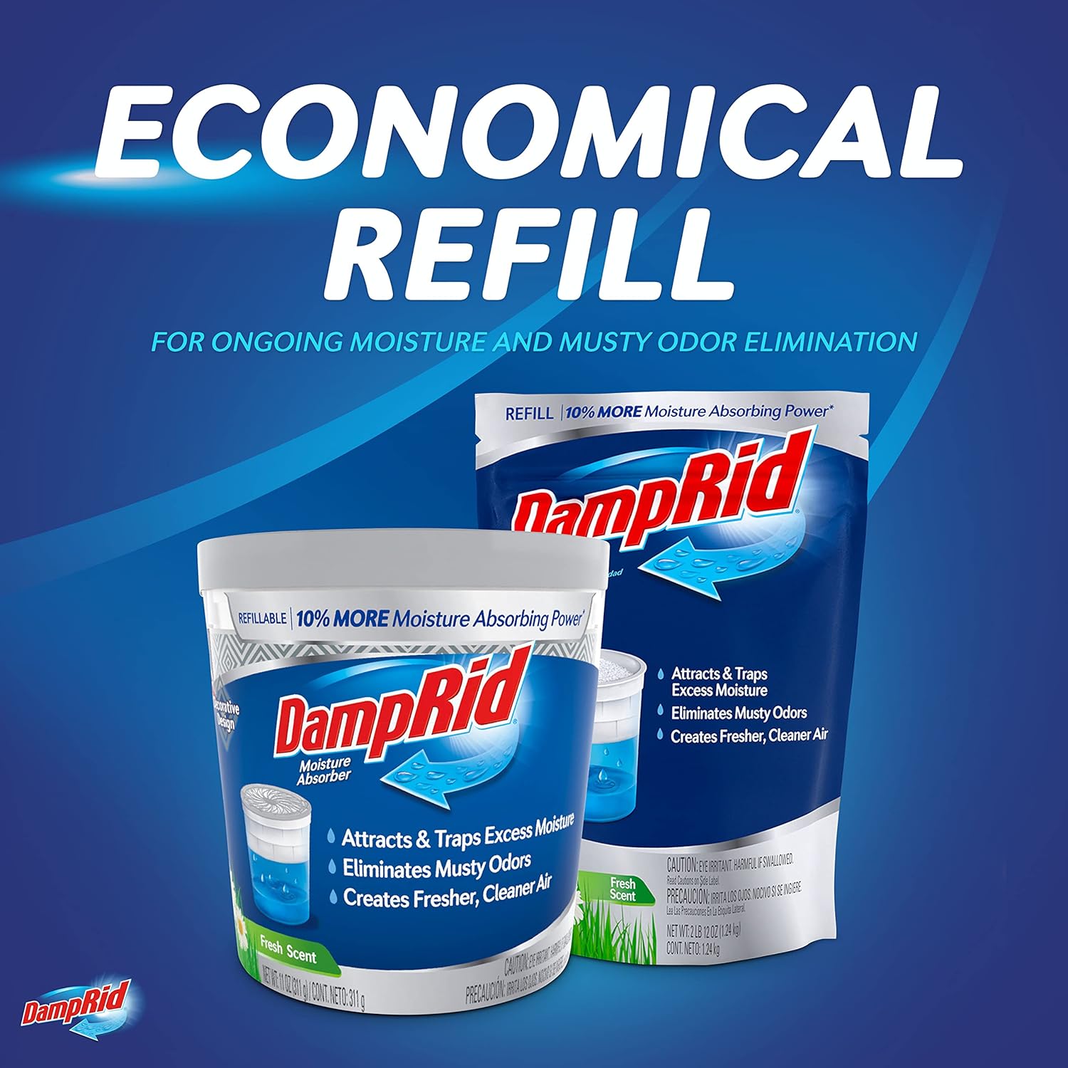 DampRid Refill Bag, 4-Pack - Fresh Scent Moisture Absorbers for Rooms with Excess Humidity, Long-Lasting, Eliminates Musty Odors and Creates Fresher Air, 4/2 lb. 12 oz (1.24 kg)
