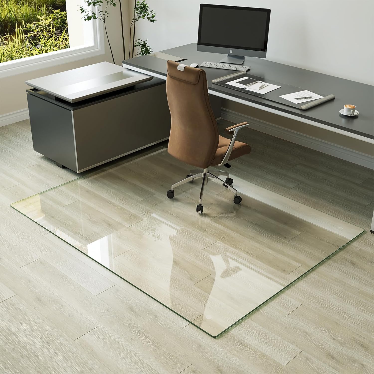 Koonmi Tempered Glass Chair Mat for Hardwood Floors & Carpets, 54" x 72“ Transparent Heavy Duty Office Floor Protector with Noise-Free Gliding Shatterproof for Home Office Desk