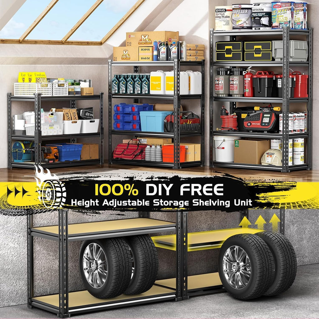 TigerParty 2050LBS Heavy Duty Garage Shelving, 5-Tier Adjustable Storage Shelves, Metal Shelving Unit and Storage Rack for Pantry, Basement, Warehouse, 72" H x 36" W x 16" D, MDF Borad