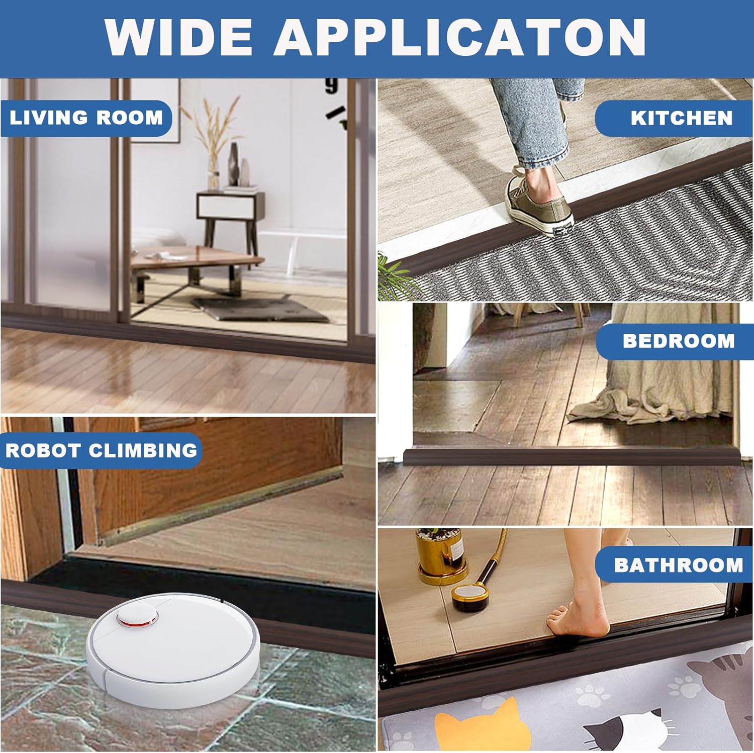 Vinyl Door Threshold Flooring Transition Strip Self Adhesive Carpet Edging Strip for Laminate Doorway Edge Threshold from 3/5" to 4/5" (Brown Wood Grain, 3.3 Ft)