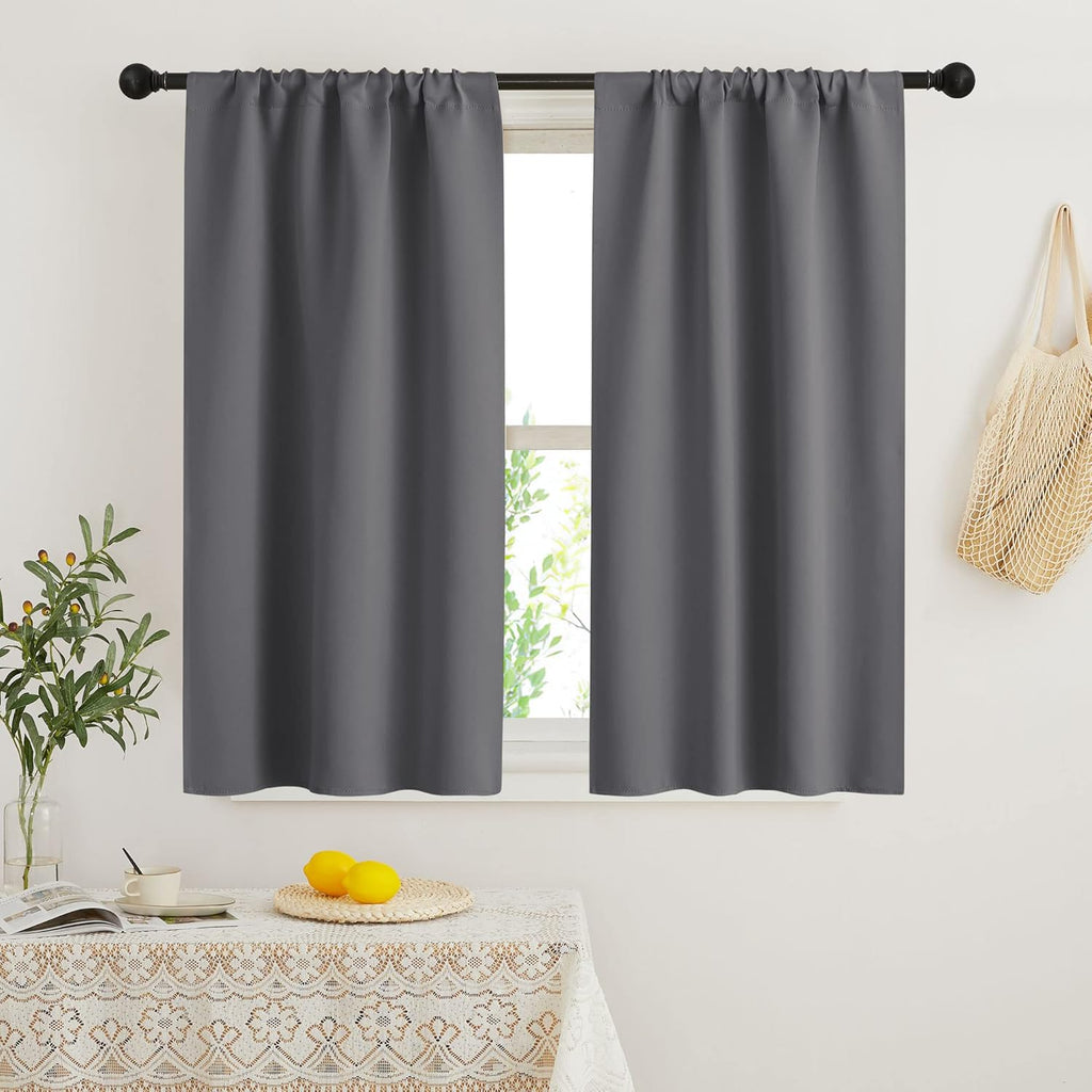 RYB HOME Mini Curtains for Small Window, Blackout Privacy Short Curtains Drapes Energy Efficient Shades for RV Camper Cafe Bathroom, W29 x L45 inches, Set of 2, Grey