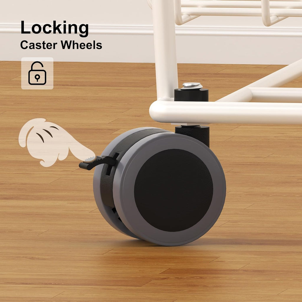 PUSDON Stackable Metal Storage Carts, Dual Use Shelf for Kitchen Fruit Vegetable Baskets with Wheels, Storage Rack for Living Room, Home & Office, Standard White 4 Tiers