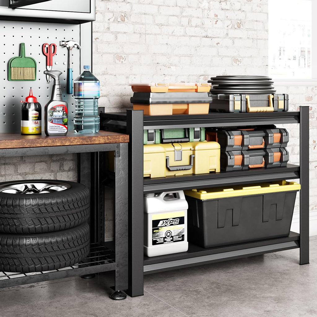 40" W Garage Shelving Heavy Duty，1500LBS Loads Adjustable Garage Storage Shelves,3-Tier Metal Storage Racks and Shelving Units, Utility Rack Shelves,40”W x 18”D x 36”H,Black
