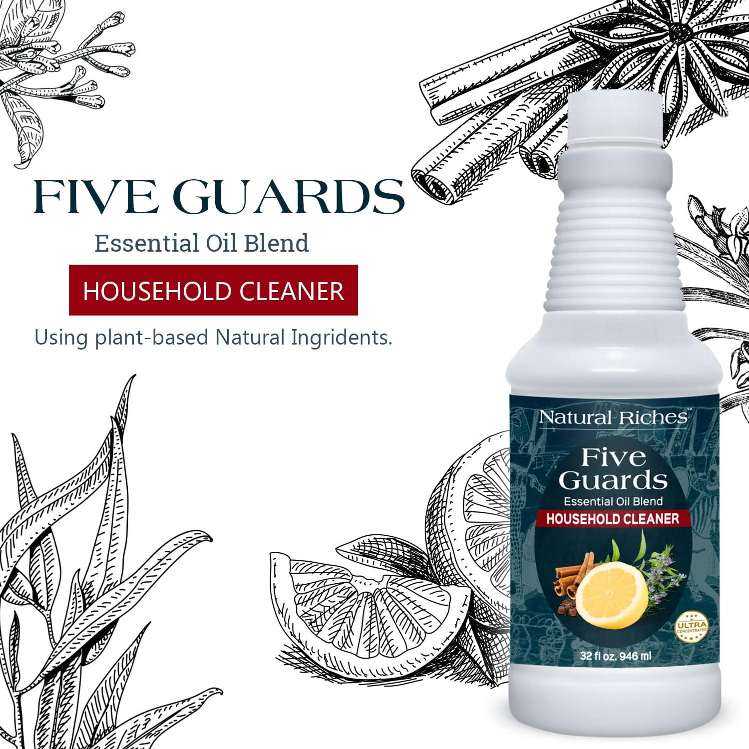 Natural Riches Household Cleaner Concentrate Five Guards from The Tales of French stories of Thieves Essential Oil Blend Household Cleaner - 32 fl oz