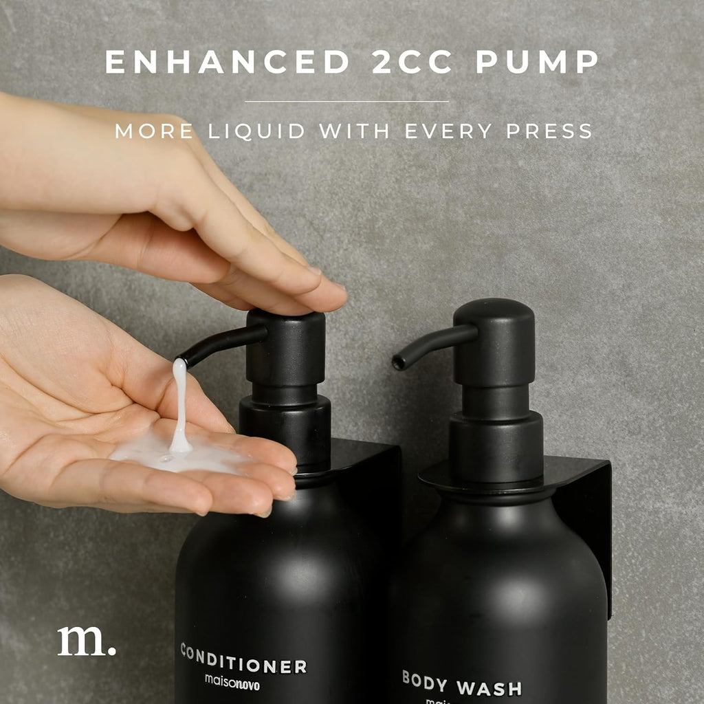 MaisoNovo Refillable Shampoo and Conditioner Bottles | 16.9 fl oz Set of 3 Black Plastic Bottles Black Pumps