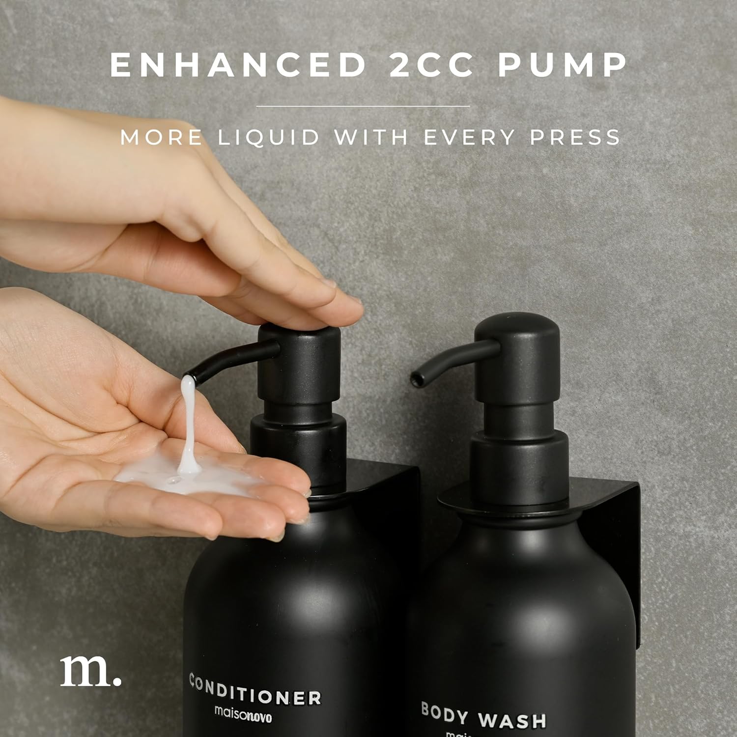 MaisoNovo Refillable Shampoo and Conditioner Bottles | 16.9 fl oz Set of 3 Black Plastic Bottles Black Pumps