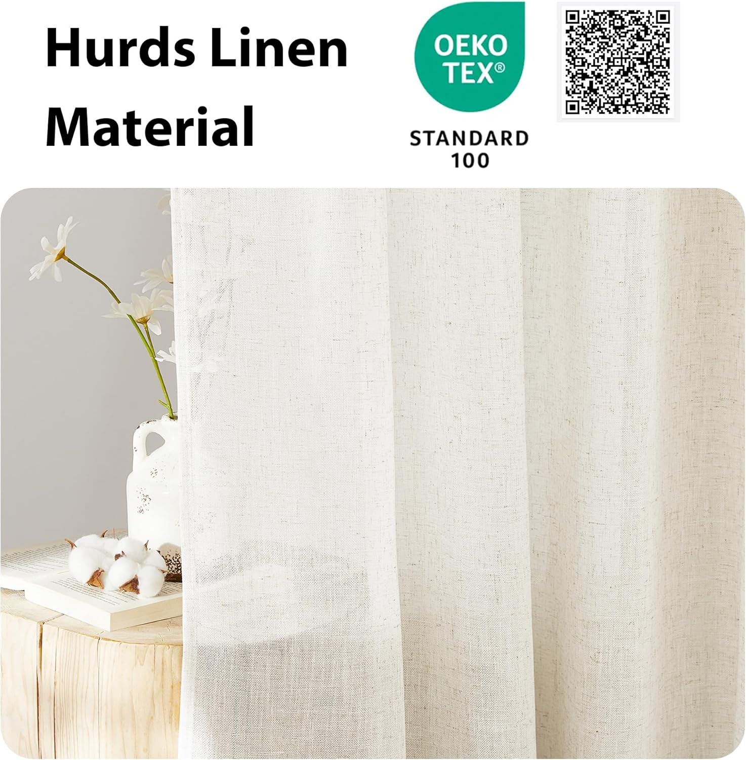 NICETOWN Linen Sheer Door Curtain Panel for French Doors, Privacy Kitchen Window Coverings Shades for Front Back, Light Filtering Rod Pocket Shades, W52 x L72 Inches, 1 PC