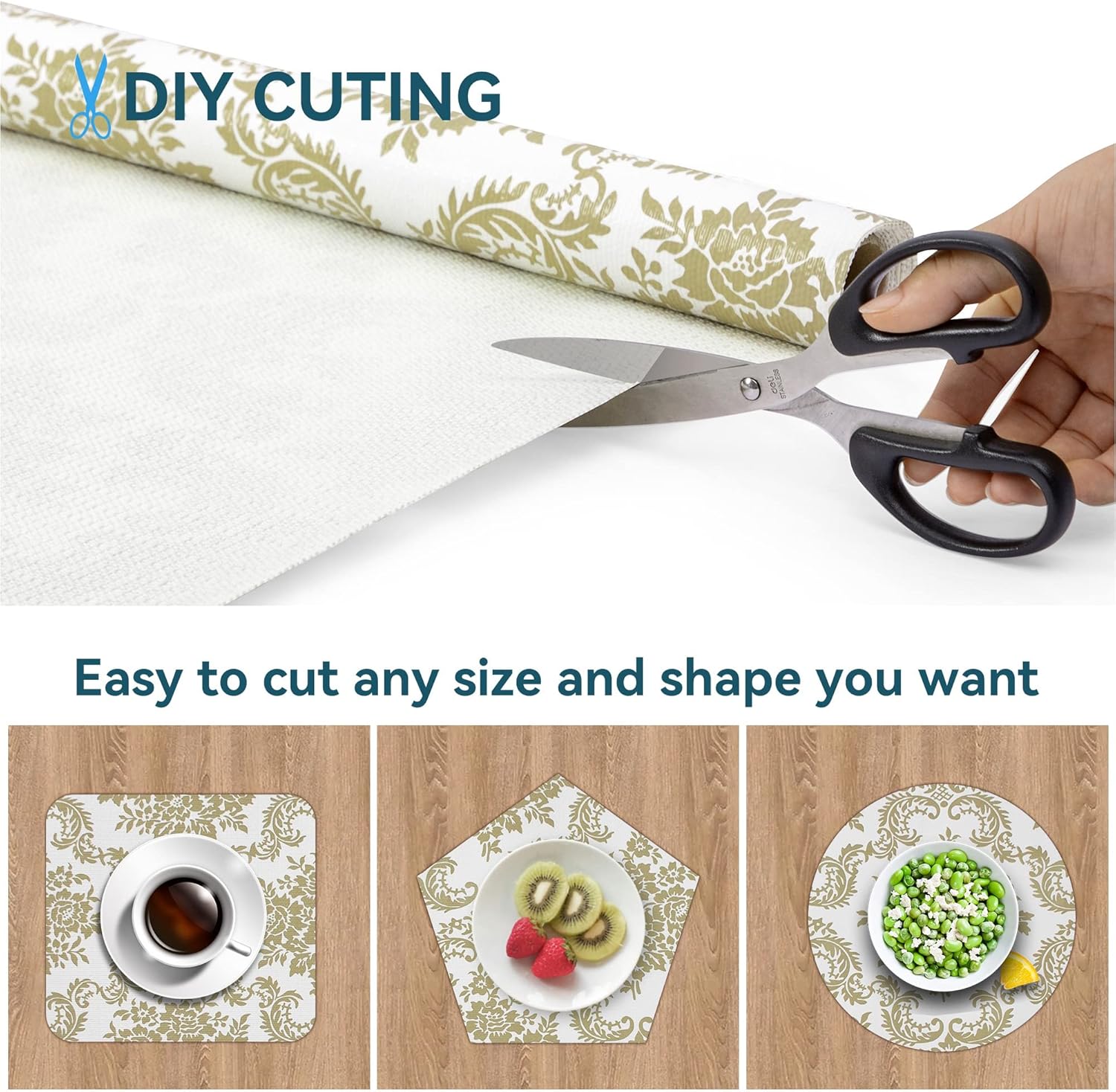 12 x 360 Inch Gold Shelf Liner for Kitchen Cabinets Non Adhesive Kitchen Drawer Liner, Waterproof Shelf Liner Durable Anti-Slip for Kitchen Cabinets Shelf Liner