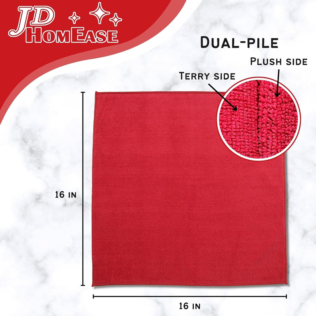 Microfiber Cleaning Cloths,24 Pack, 16"x16", All-Purpose, Softer, Highly Absorbent, Lint-Free, Reusable, Washable Pro Towels, Red, for House, Kitchen, Bathroom, Car, Office