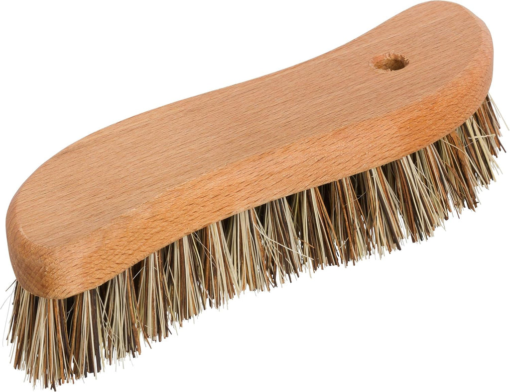 REDECKER S-Shaped Union Fiber Scrub Brush with Oiled Beechwood Handle, 8-1/4 inches, S-Shaped Easily Reaches Corners, Made in Germany - Wood Scrub Brush - Wooden Cleaning Brush