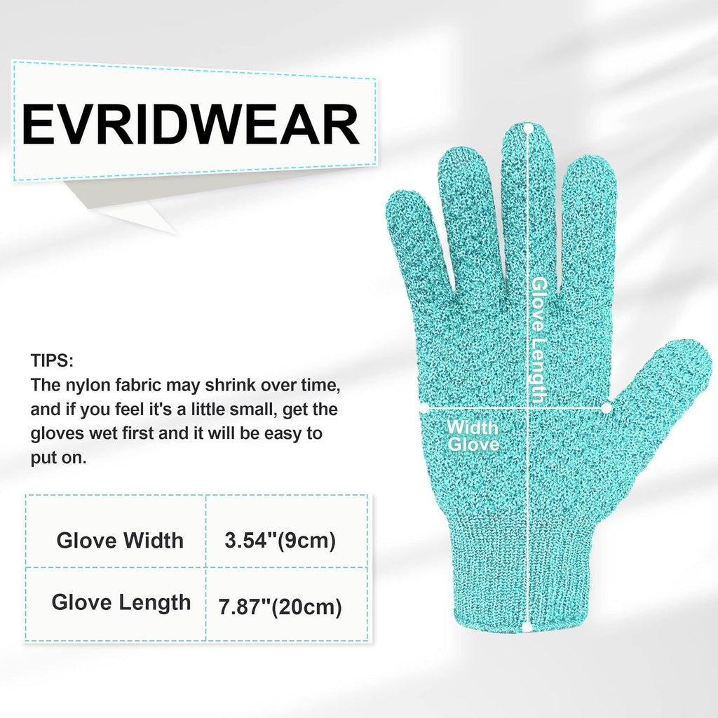 Evridwear Exfoliating Gloves for Shower, 100% Nylon Thick Soft Medium Heavy Bathing Gloves Dead Skin Remover Body Scrubber Smooth Skin with Hang Loop, Angel Blue