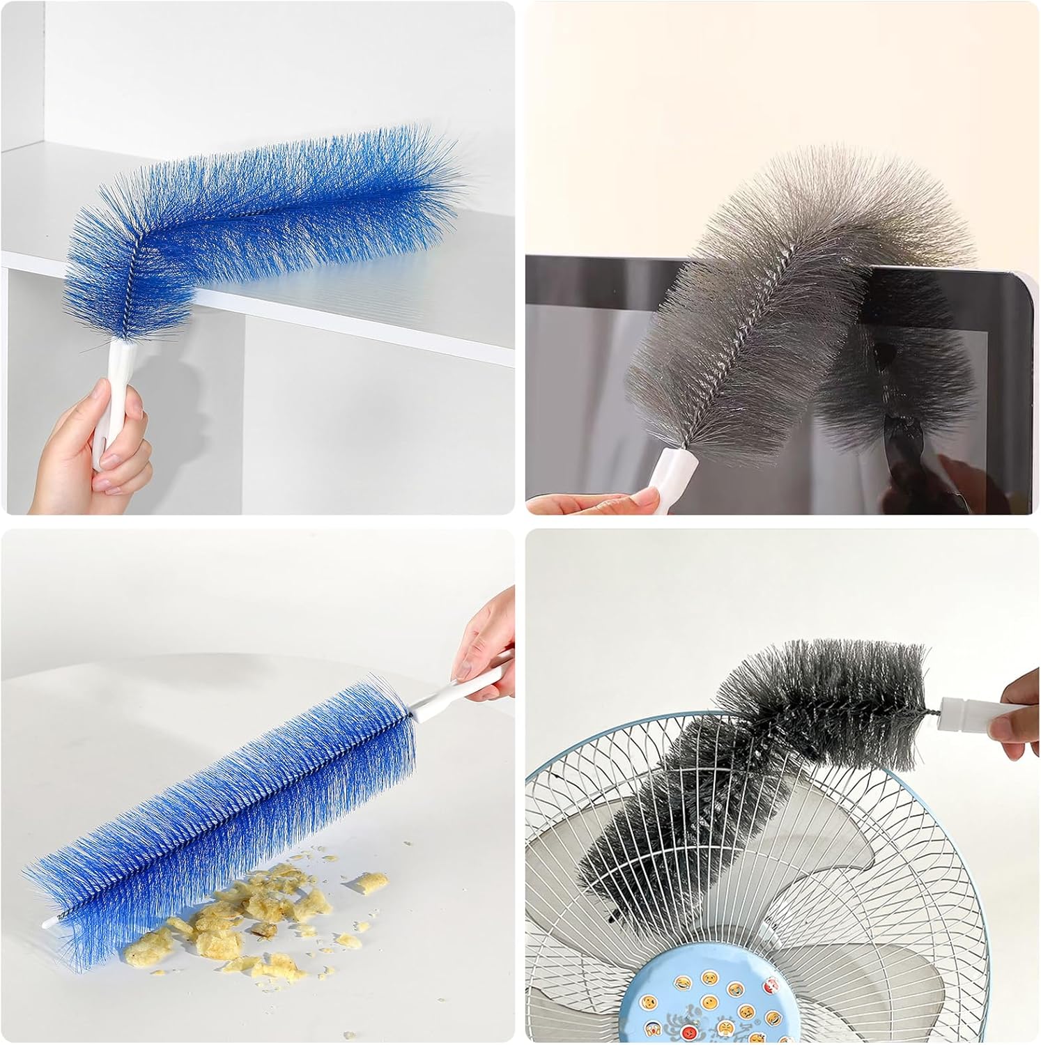 2 Pcs Cobweb Duster, Bendable Fan Duster, Plastic Fan Cleaner Brush,Microfiber Head Dusting Brush, Reusable Dust Remover for Air Conditioning Shutters,Ceiling Fan Blades,Air Vents, Curtains, Cars