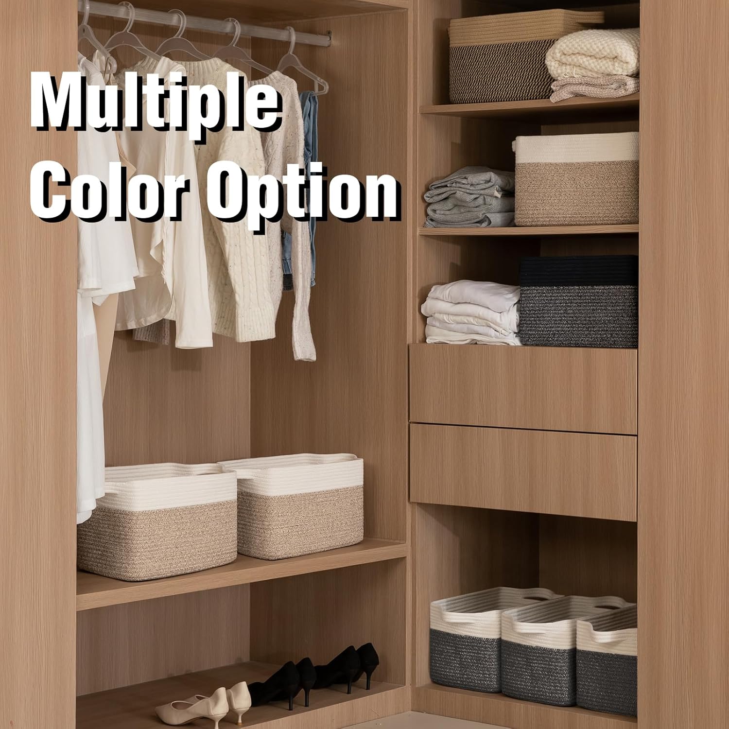 OIAHOMY 3 Pack Storage Basket for Organizing, 13''X9.85''X8.7'' Woven Storage Bins with Handles, toy organizers,Stylish Room Decor, Black variegated