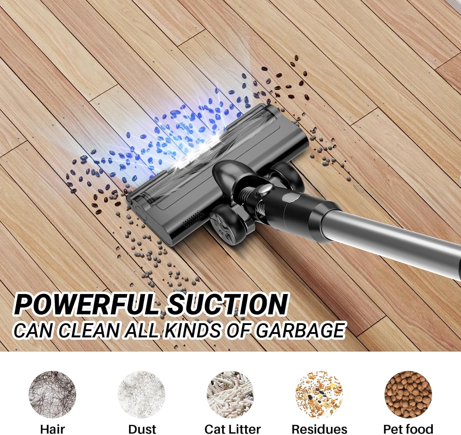 Cordless Vacuum Cleaner for Home, 8-in-1 Lightweight Stick Vacuum with 45Mins Runtime, Powerful Suction, Anti-Tangle, Rechargeable Cordless Vacuum for Hardwood Floor Carpet Pet Hair, N502