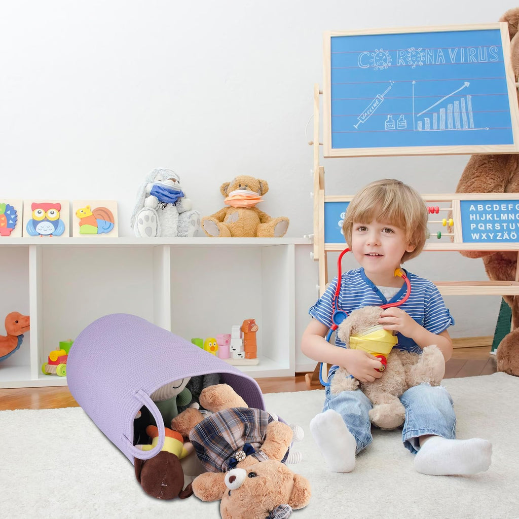 Cotton Rope Laundry Basket Hamper for Clothes Woven Storage Basket for Living Room Bedroom Boho Tall Rope Baskets for Blanket Toys Pillow Towels Baby Nursery Hamper Bin Large purple