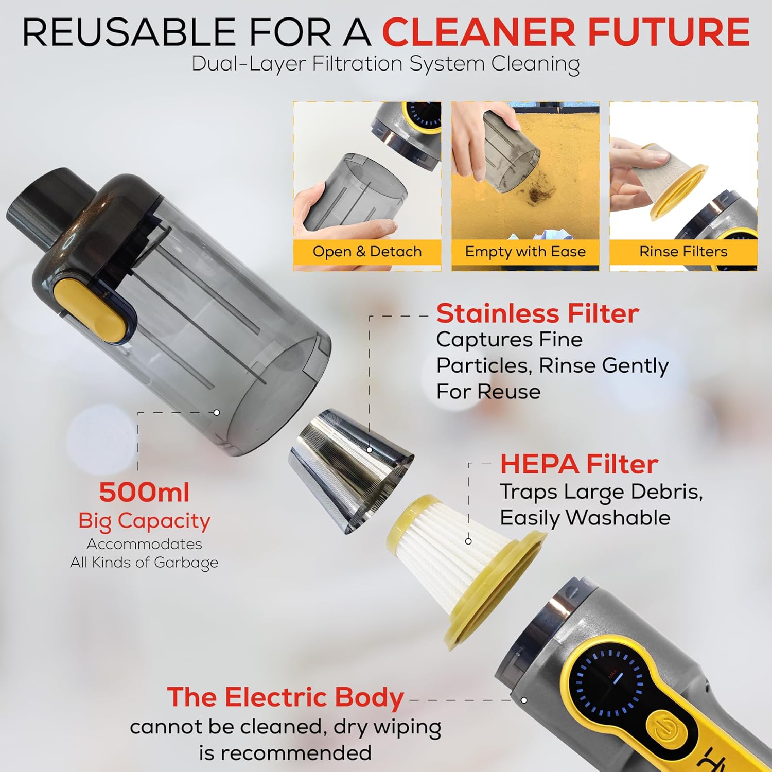 Car Vaccum Cleaner - 2 in 1 Handheld, High Power, Portable Vaccum Cordless & Corded + Blower with 18500Pa Suction - Fast USB-C Rechargeable Hand Vacuum for Home, Office, Pets & Auto Detailing