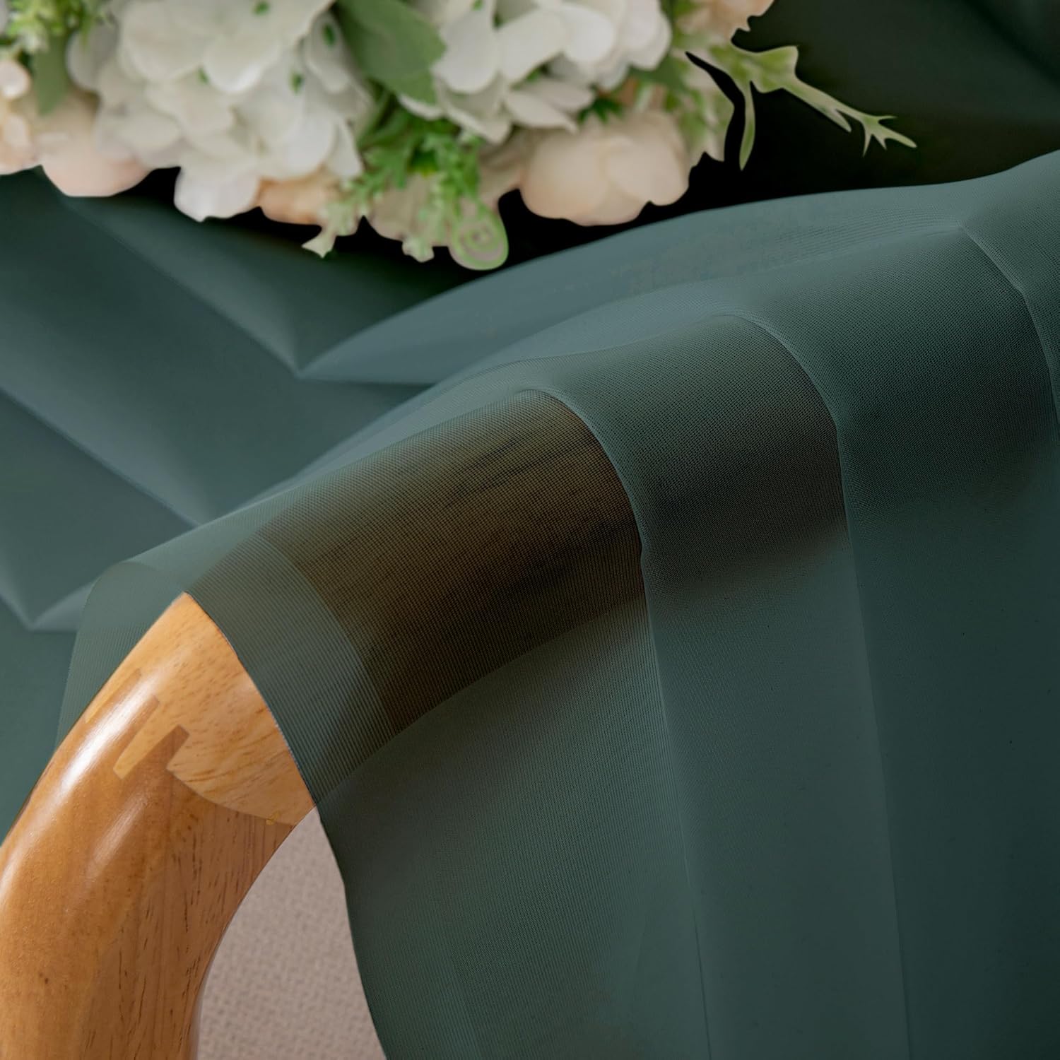 Chyhomenyc Hunter Green Sheer Curtains 63 Inch Length 2 Panels, Rod Pocket Solid Window Sheer Curtain Panels, Elegant Curtains & Drapes for Living Room Bedroom 2 Panels (Hunter Green, 42 W x 63 L)