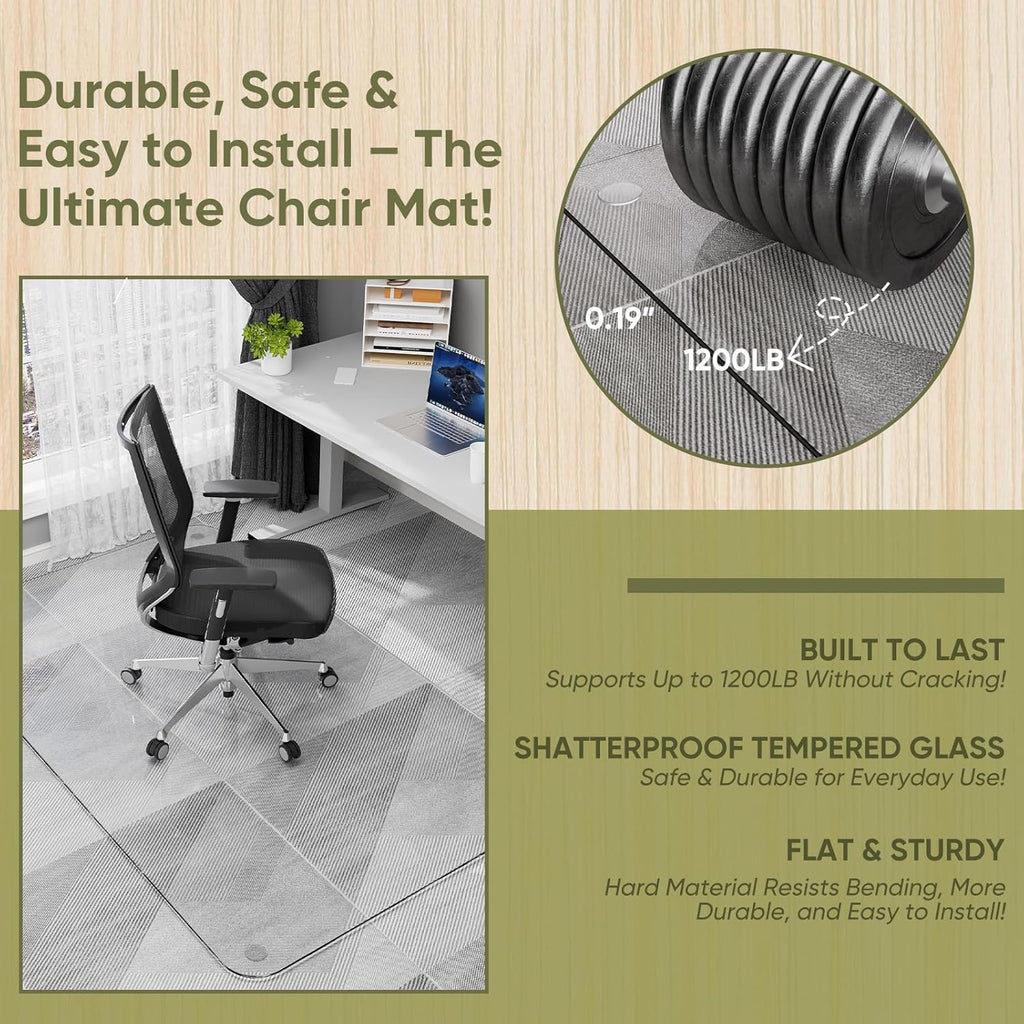 Office Chair Mat for Carpet & Hardwood, Upgraded 29" x 48" Dual Use Tempered Glass Chair Mat for Chair and Footrest Under Desk