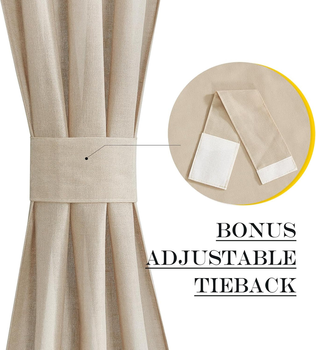 NICETOWN Linen Door Curtains 50 inch Length 1 Panel Farmhouse Kitchen Curtain Light Filtering Sidelight Covering, Door Blinds Tie Up Shade for Classroom Window, 1 Panel, 26 inch Wide, Anogra