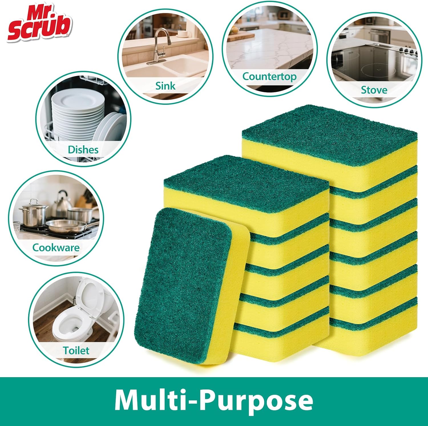 Sponges Kitchen Scrub Dish Sponge Scouring Pad, 24 Pack Cleaning Brush Scrubber Supplies for Soap, Dishwashing Dinnerware Sets Pan Pot Towels Cloth Rags Holder Glass Dishwasher Sink Bathroom