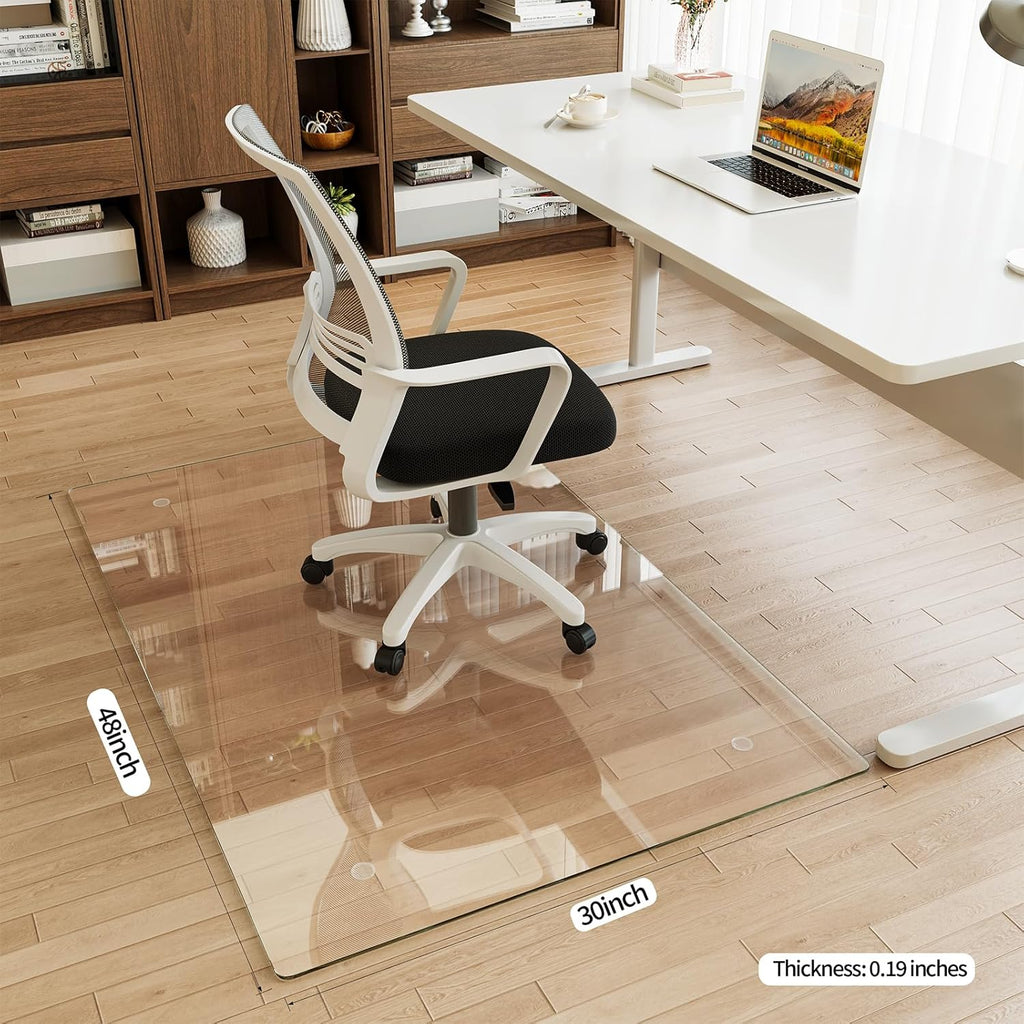 [Tempered Glass] 30" x 48" Glass Chair Mat, 1/5" Thick Office Chair Mat for Carpet or Hardwood Floor, Heavy Duty Hard Chair Mats with Round Corner and Polished Edge, Carpeted Floor Protector