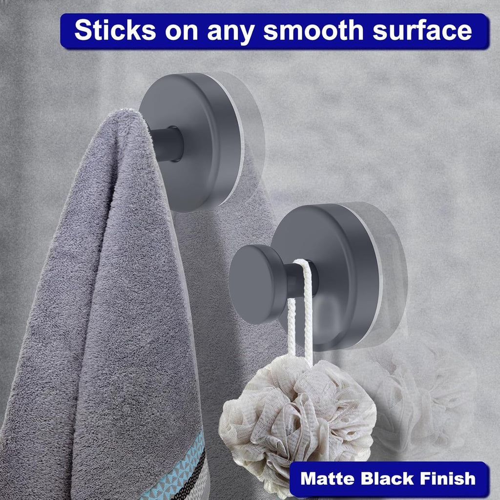 Suction Cup Hooks for Shower, Removable Towel Hooks for Bathroom Window Glass Door Wall, Bath Robe Looafh Hook for Hanging - 2 Pack, Grey