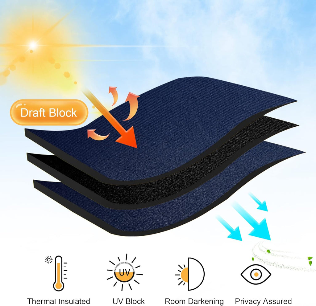 RYB HOME Curtains for Living Room - Blackout Curtains Sunlight Block Privacy for Dining Bedroom Bay Window French Door Decor, W 42 x L 72, Navy, 1 Pair