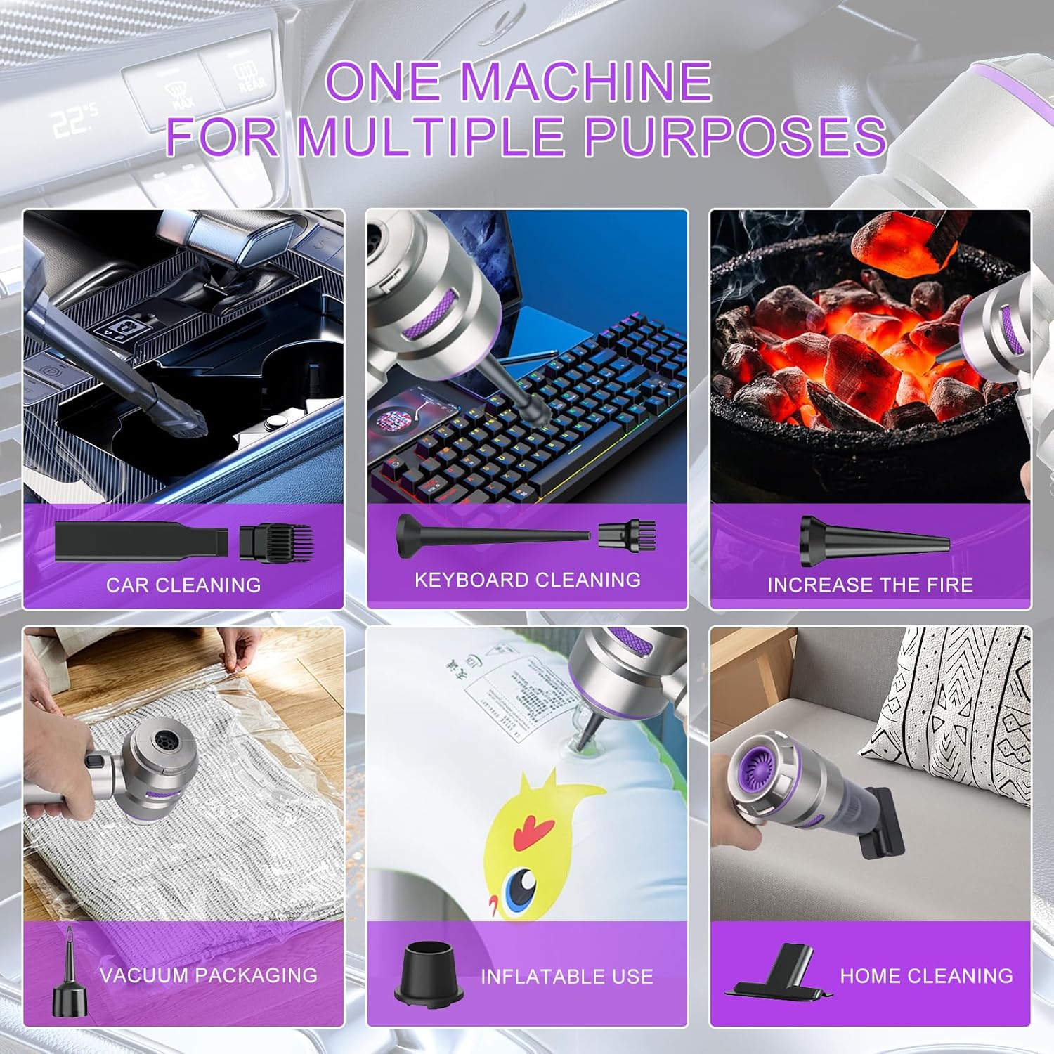 Car Vacuum Portable Cordless, 21000Pa Strong Suction Handheld Vacuum, 100W Auto Vac for Car Detailing, Home, RV Camping Use with 6000mAh Battery, Type-C Fast Charge & Blower Function