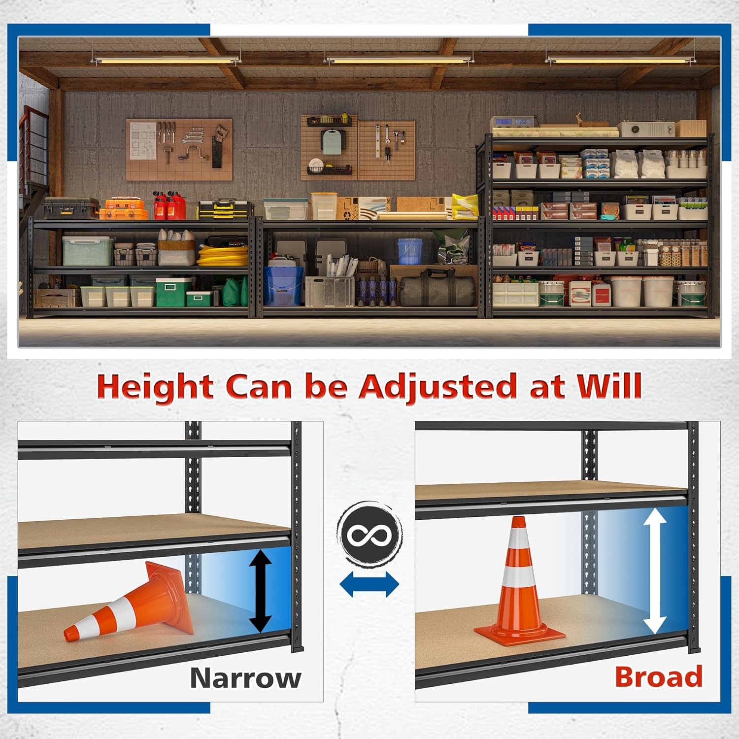 59.8"W Garage Shelving 72"H Storage Shelves 2750LBS Metal Shelving Heavy Duty Garage Shelves Adjustable 5 Tier Metal Shelf for Basement Warehouse Pantry Supermarket 59.8"W x 24"D x 72"H