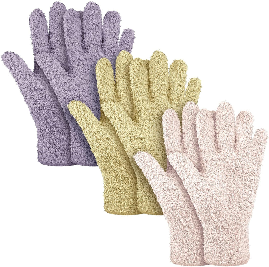 Patelai 3 Pairs Microfiber Plant Dusting Gloves Leaf Cleaning Gloves for Indoor Plants, Blinds, Furniture, House(Small,Pink, Nude, Light Purple)