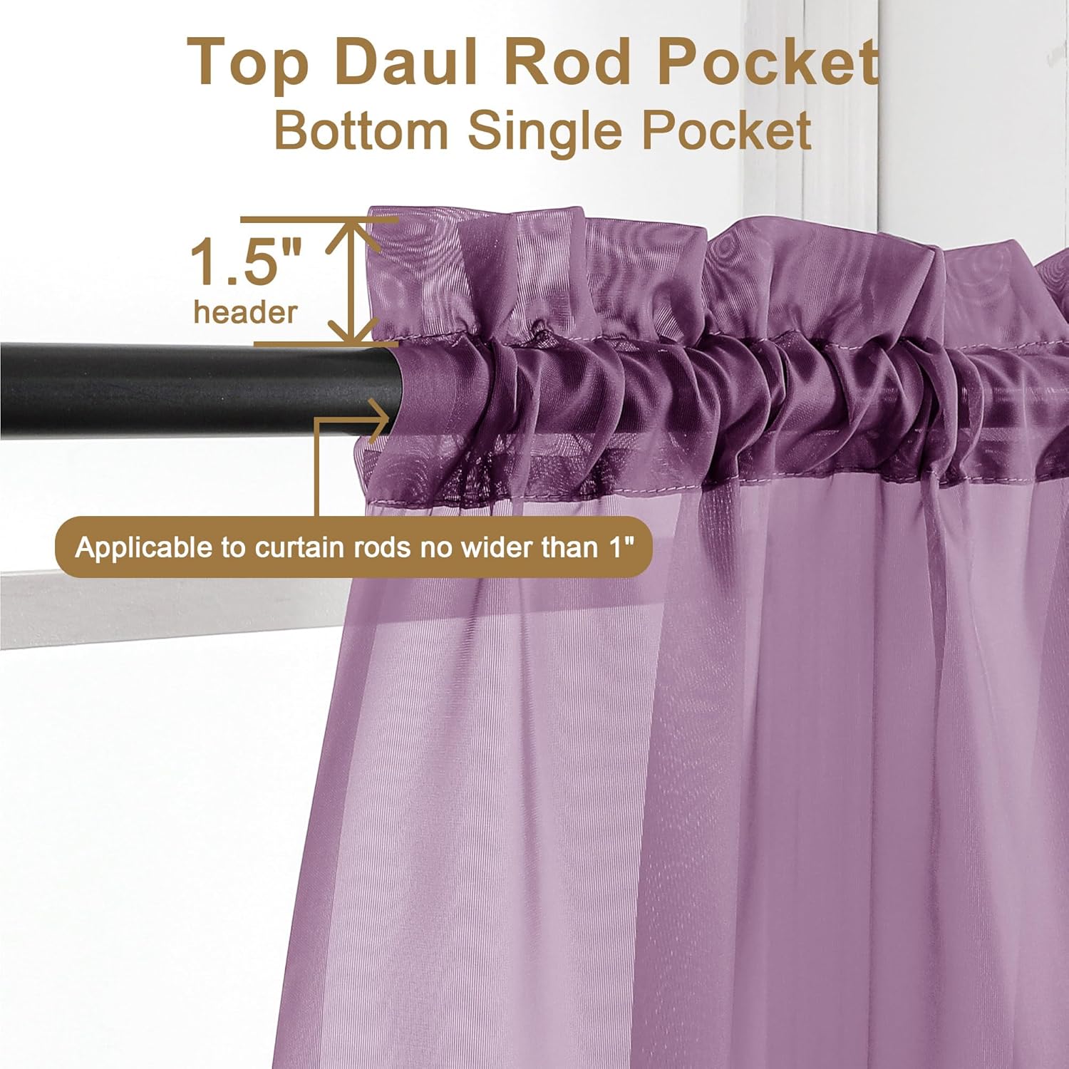 Chyhomenyc Plum Sheer Curtains 96 inches Long 2 Panels, Light Filtering Soft Airy Solid Elegant Voile Window Treatment Drapes for Bedroom Living Room Wedding Party Decor, 42 Wx96 L, 8FT L