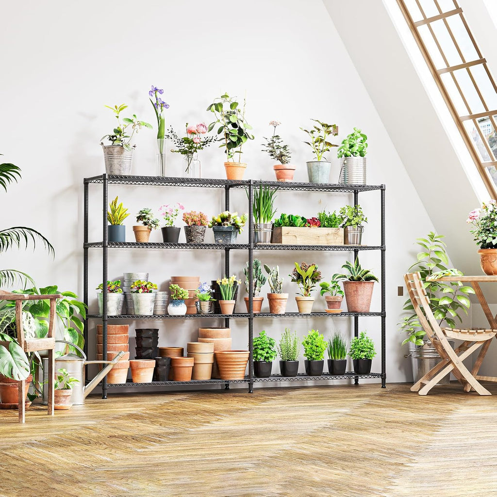 IZEUK 1147 LBS Garage Shelving Wide Storage Shelves Metal Shelves Heavy Duty Adjustable Utility Shelf Rack (Black, 4 Tiers, 15.7" D x 33.5" W x 59.5" H)