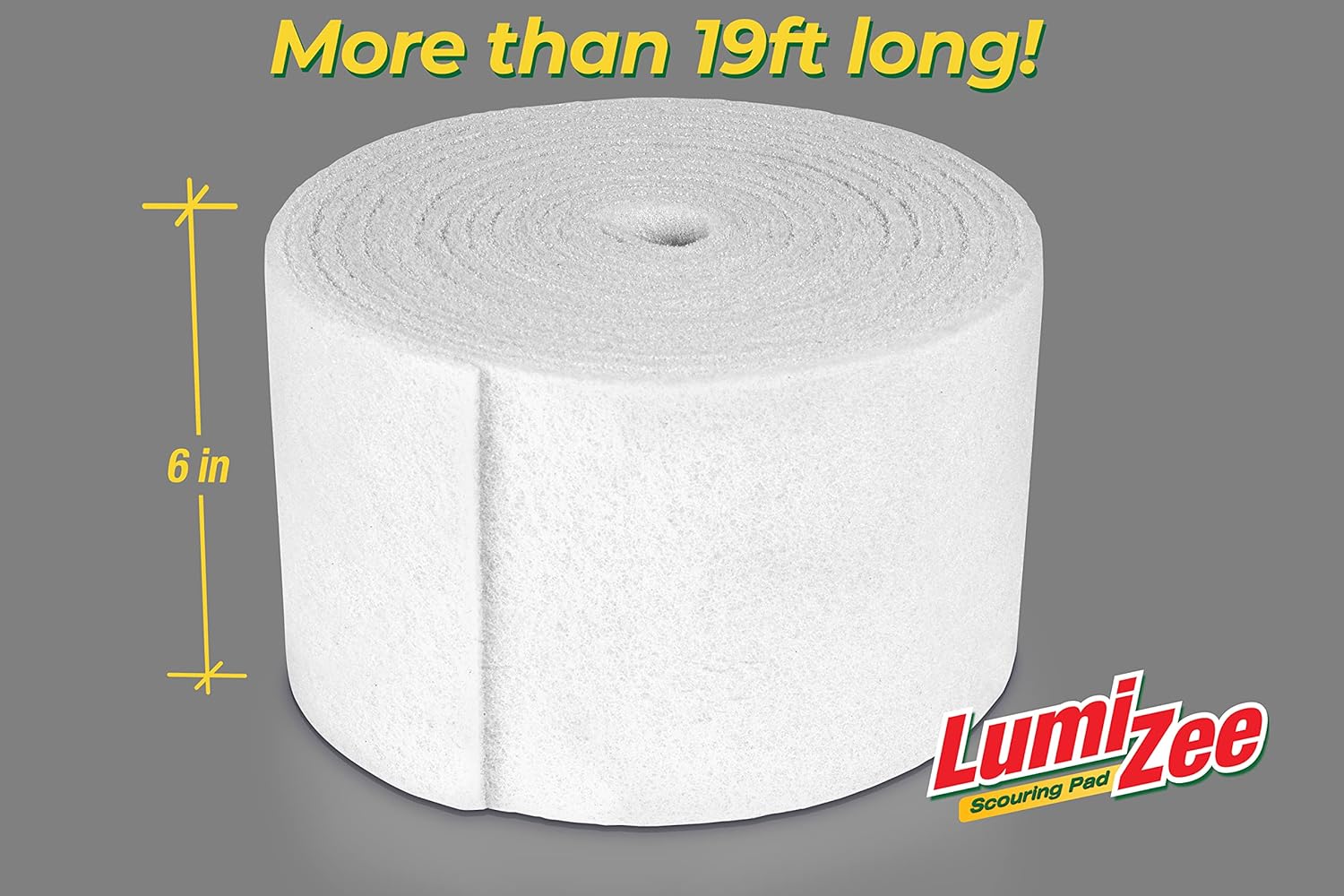 Non-Scratch White Scrubbing Pads Roll 19ft Economy Size Sponge Scouring Pad 19ft x 6in x 0.3in (6m x 15cm x 8mm) Tough Stains for Cleaning Pans Dishes Stoves Kitchen Bathroom Sinks Pots Walls Windows