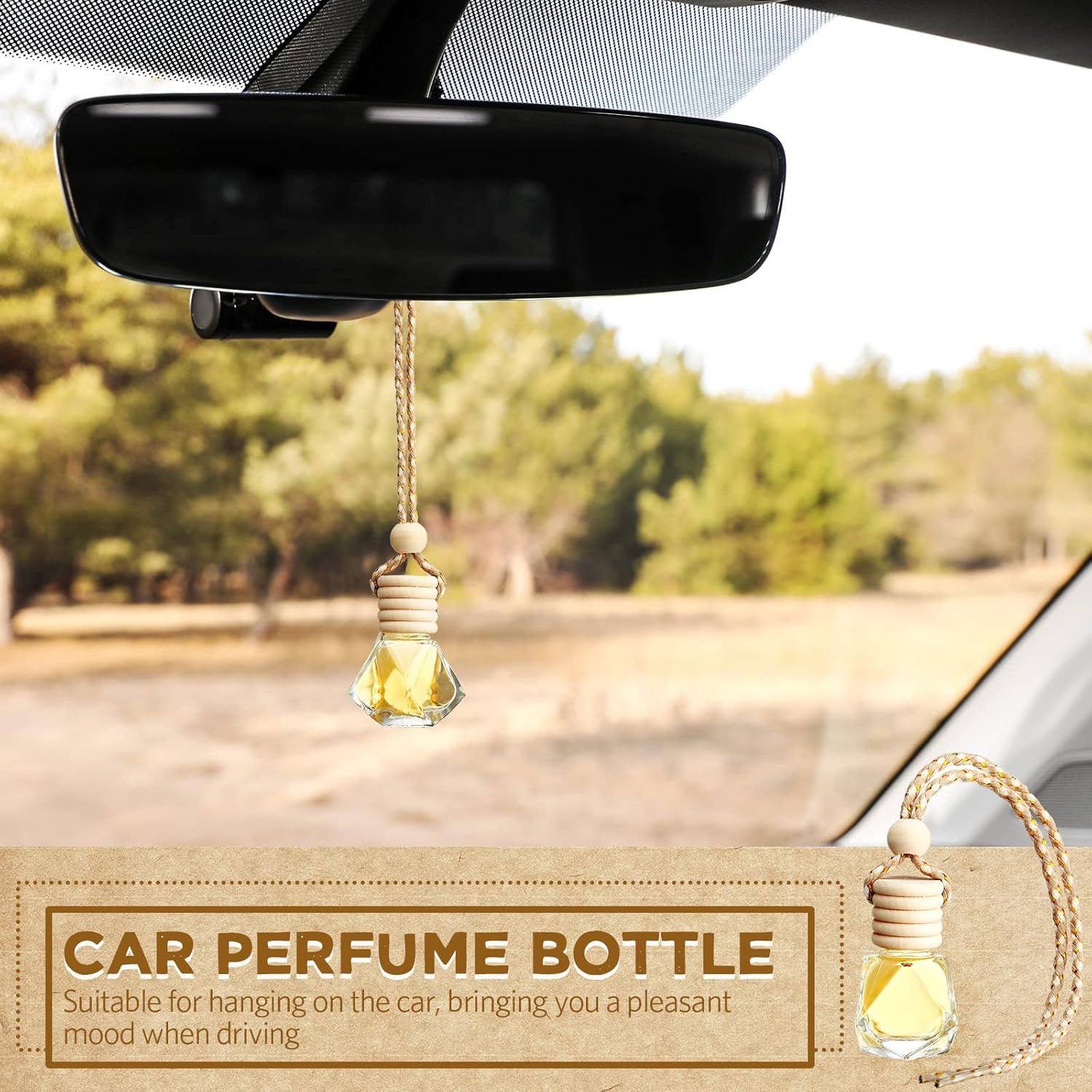 BBTO 50 Pcs Hanging Car Air Freshener Car Diffuser Bottles Empty Glass Perfume Bottle Freshener Diffuser Bottle Pendant for Essential Oil Fragrance Aromatherapy Bottle Ornament(Rhombus)