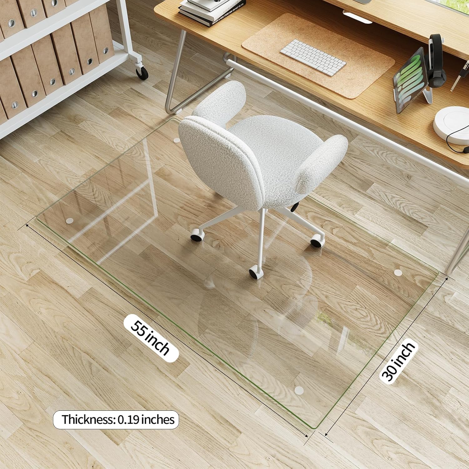 Koonmi Tempered Glass Chair Mat for Hardwood Floors & Carpets, 30" x 55“ Transparent Heavy Duty Office Floor Protector with Noise-Free Gliding Shatterproof for Home Office Desk