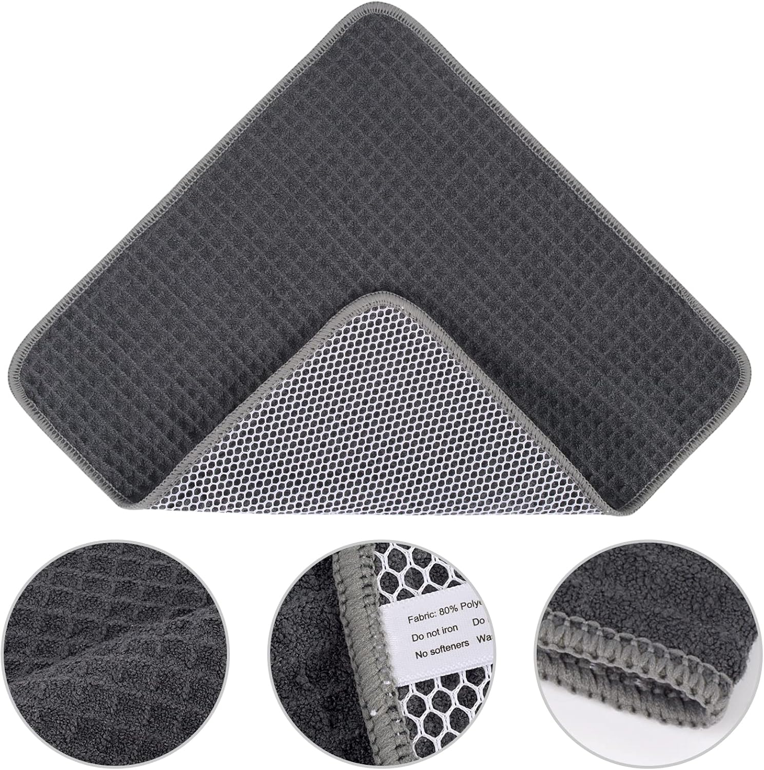 KinHwa Kitchen Washcloths for Dishes Absorbent Microfiber Dish Cloths Quick Dry Dish Rags with Poly Scour Scrub Side Ideal for Kitchen Cleaning (Grag-B, 12inchx12inch 6 Pack)