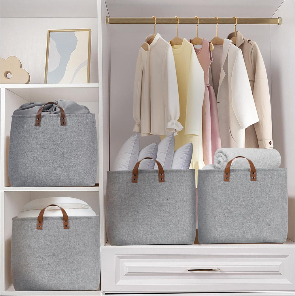 DULLEMELO Large Grey Storage Baskets 70L Oversized Dog Toy Bin Basket, Collapsible 22" X 15" X 13" Extra Large Fabric Baskets for Storage Clothes, Toys, Blankets Organizers (Grey)